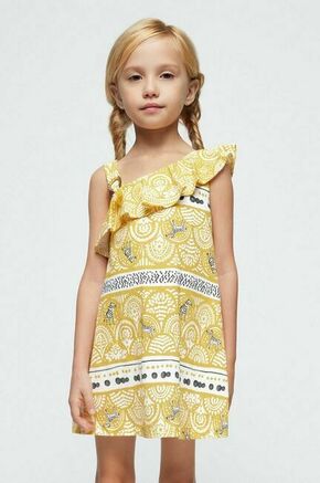 Otroška bombažna obleka Mayoral rumena barva - rumena. Otroški obleka iz kolekcije Mayoral. Model izdelan iz vzorčaste tkanine. Model iz izjemno udobne bombažne tkanine.