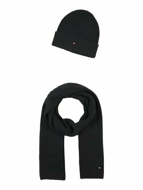 Kapa in šal s primesjo kašmirja Tommy Hilfiger črna barva - črna. Kapa in šal iz kolekcije Tommy Hilfiger. Model izdelan iz enobarvne pletenine. Izjemno udobna tkanina z visoko vsebnostjo bombaža.
