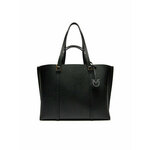 Usnjena torbica Pinko črna barva - črna. Velika torbica iz kolekcije Pinko. Model na zapenjanje, izdelan iz naravnega usnja.
