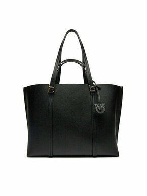 Usnjena torbica Pinko črna barva - črna. Velika torbica iz kolekcije Pinko. Model na zapenjanje