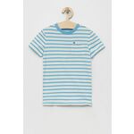 Otroška kratka majica Tommy Hilfiger - modra. Otroške lahkotna kratka majica iz kolekcije Tommy Hilfiger. Model izdelan iz tanke, elastične pletenine. Nežen material, prijeten na dotik.