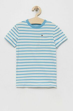 Otroška kratka majica Tommy Hilfiger - modra. Otroške lahkotna kratka majica iz kolekcije Tommy Hilfiger. Model izdelan iz tanke