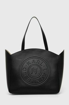 Usnjena torbica Karl Lagerfeld črna barva - črna. Velika torbica iz kolekcije Karl Lagerfeld. Model na zapenjanje