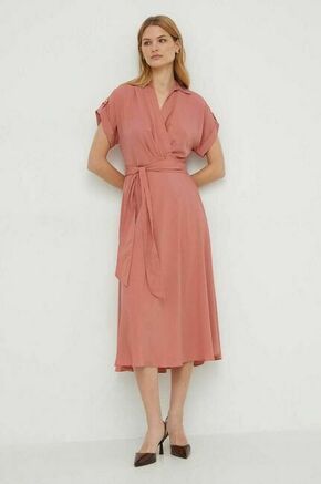 Obleka Lauren Ralph Lauren roza barva - roza. Obleka iz kolekcije Lauren Ralph Lauren. Model izdelan iz enobarvne tkanine. Model iz tankega materiala je idealen za toplejše letne čase.
