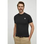 Kratka majica Just Cavalli moški, črna barva - črna. Kratka majica iz kolekcije Just Cavalli, izdelana iz tanke, elastične pletenine. Model iz zračne tkanine z visoko vsebnostjo bombaža.