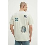 Bombažna kratka majica Rip Curl moški, bež barva - bež. Kratka majica iz kolekcije Rip Curl, izdelana iz pletenine s potiskom. Model iz izjemno udobne bombažne tkanine.