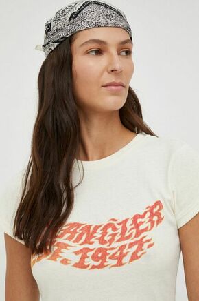 Bombažna kratka majica Wrangler bež barva - bež. Kratka majica iz kolekcije Wrangler. Model izdelan iz tanke