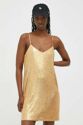 Obleka Superdry zlata barva - zlata. Obleka iz kolekcije Superdry. Model izdelan iz tkanine z bleščicami. Izrazit model za posebne priložnosti.