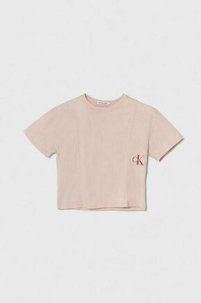 Otroška bombažna kratka majica Calvin Klein Jeans roza barva - roza. Otroške lahkotna kratka majica iz kolekcije Calvin Klein Jeans. Model izdelan iz visokokakovostne pletenine
