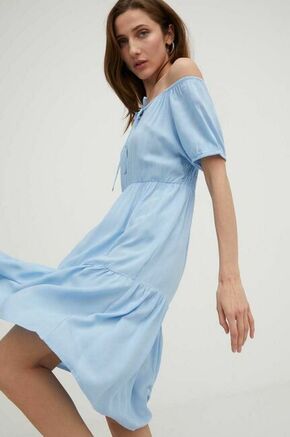 Obleka Answear Lab - modra. Lahkotna obleka iz kolekcije Answear Lab. Model izdelan iz enobarvne tkanine. Lahkoten in prijeten material