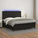 vidaXL Box spring postelja z vzmetnico LED črna 180x200cm umetno usnje