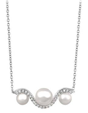 Silver Cat Osupljiva srebrna ogrlica z cirkoni in bisernim SC340 srebro 925/1000