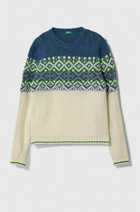 Otroški pulover s primesjo volne United Colors of Benetton bež barva - bež. Otroške Pulover iz kolekcije United Colors of Benetton. Model izdelan iz vzorčaste pletenine. Volna ima naravno zračnost