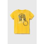 Bombažna kratka majica Guess rumena barva - rumena. Otroške lahkotna kratka majica iz kolekcije Guess, izdelana iz pletenine, prijetne na otip. Model iz visokokakovostnega in trajnostnega materiala.