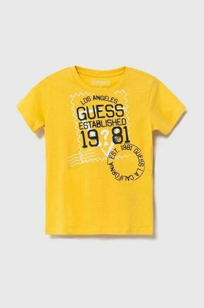 Bombažna kratka majica Guess rumena barva - rumena. Otroške lahkotna kratka majica iz kolekcije Guess