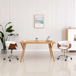 Vrtljiv pisarniški stol bel ukrivljen les in umetno usnje