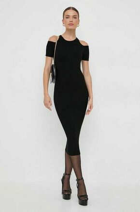 Obleka Marella črna barva - črna. Obleka iz kolekcije Marella. Model izdelan iz rebraste pletenine. Model iz izjemno udobne tkanine z visoko vsebnostjo viskoze.