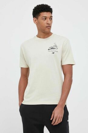Bombažna kratka majica New Balance bež barva - bež. Kratka majica iz kolekcije New Balance