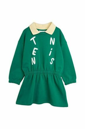 Otroška bombažna obleka Mini Rodini zelena barva - zelena. Otroški obleka iz kolekcije Mini Rodini. Nabran model
