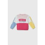 Otroški bombažen pulover Guess roza barva, K4YQ03 KA6R3 - roza. Pulover iz kolekcije Guess, izdelan iz bombažne, rahlo elastične pletenine. Lahkoten elastičen material zagotavlja popolno svobodo gibanja.