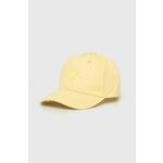Otroška bombažna bejzbolska kapa Guess rumena barva - rumena. Otroški kapa s šiltom vrste baseball iz kolekcije Guess. Model izdelan iz tkanine z nalepko.
