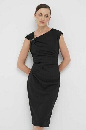 Obleka Dkny črna barva - črna. Obleka iz kolekcije Dkny. Model izdelan iz enobarvne tkanine. Zaradi vsebnosti poliestra je tkanina bolj odporna na gubanje.