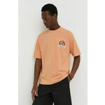 Bombažna kratka majica Drykorn moški, oranžna barva - oranžna. Kratka majica iz kolekcije Drykorn, izdelana iz tanke, elastične pletenine. Model iz izjemno udobne bombažne tkanine.