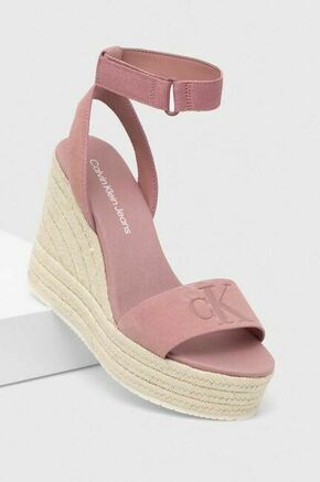 Sandali iz semiša Calvin Klein Jeans WEDGE SANDAL SU CON roza barva