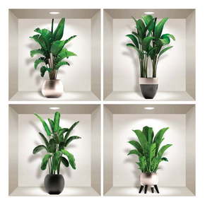 Komplet 4 3D stenskih nalepk Ambiance Exotic Palm Leaves