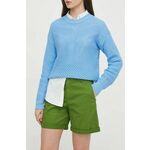 Kratke hlače United Colors of Benetton ženski, zelena barva - zelena. Kratke hlače iz kolekcije United Colors of Benetton, izdelane iz gladke tkanine. Model iz izjemno udobne tkanine z visoko vsebnostjo bombaža.