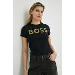 Bombažna kratka majica BOSS črna barva - črna. Kratka majica iz kolekcije BOSS. Model izdelan iz tanke, rahlo elastične pletenine.