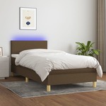 shumee Box spring postelja z vzmetnico LED temno rjava 80x200 cm blago