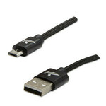 Logo Kabel USB (2.0), USB A moški - microUSB moški, 2 m, 480 Mb/s, 5V/1A, črn, škatla, najlonski oplet, aluminijast pokrov priključka