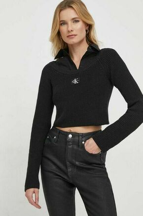 Bombažen pulover Calvin Klein Jeans črna barva - črna. Pulover iz kolekcije Calvin Klein Jeans. Model izdelan iz bombažne pletenine. Model iz zračne bombažne tkanine.