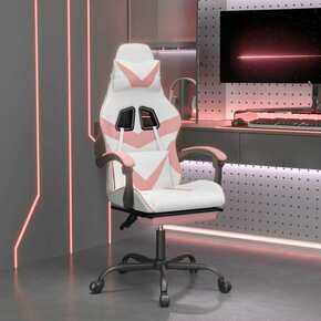 VidaXL Gaming stol z oporo za noge belo in roza umetno usnje