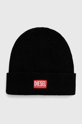 Volnena kapa Diesel črna barva - črna. Kapa iz kolekcije Diesel. Model izdelan iz materiala z nalepko.