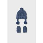 Otroška kapa in rokavice Mayoral Newborn - modra. Otroški kapa in rokavice iz kolekcije Mayoral Newborn. Model izdelan iz enobarvne pletenine. Izjemno udobna tkanina z visoko vsebnostjo bombaža.