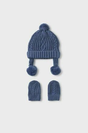 Otroška kapa in rokavice Mayoral Newborn - modra. Otroški kapa in rokavice iz kolekcije Mayoral Newborn. Model izdelan iz enobarvne pletenine. Izjemno udobna tkanina z visoko vsebnostjo bombaža.