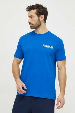 Bombažna kratka majica Napapijri moški - modra. Ohlapna kratka majica iz kolekcije Napapijri