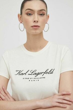 Bombažna kratka majica Karl Lagerfeld bež barva - bež. Kratka majica iz kolekcije Karl Lagerfeld. Model izdelan iz tanke