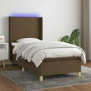 Shumee Box spring postelja z vzmetnico LED temno rjava 90x190 cm blago