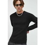 Bombažen pulover Solid moški, črna barva - črna. Pulover iz kolekcije Solid. Model z okroglim izrezom, izdelan iz bombažne pletenine.