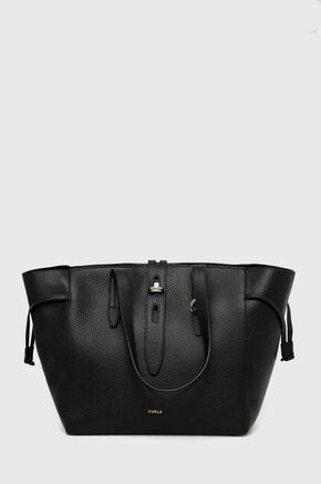 Usnjena torbica Furla net črna barva - črna. Velika nakupovalna torbica iz kolekcije Furla. Model na zapenjanje