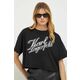 Bombažna kratka majica Karl Lagerfeld ženski, črna barva - črna. Kratka majica iz kolekcije Karl Lagerfeld, izdelana iz tanke, elastične pletenine. Model iz izjemno udobne bombažne tkanine, ki je zračna.