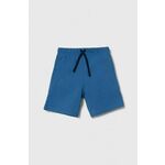 Otroške bombažne kratke hlače United Colors of Benetton - modra. Otroški kratke hlače iz kolekcije United Colors of Benetton, izdelane iz rahlo elastične pletenine, ki zagotavlja udobje in svobodo gibanja. Model iz izjemno udobne bombažne tkanine.