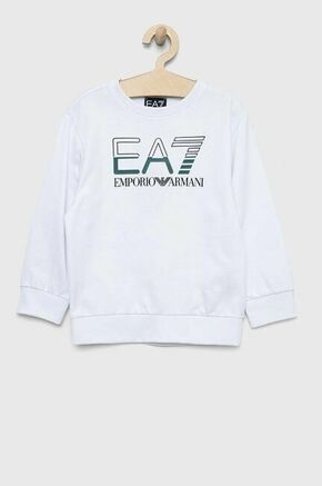Otroški bombažen pulover EA7 Emporio Armani bela barva - bela. Otroški pulover iz kolekcije EA7 Emporio Armani. Model izdelan iz elastične pletenine. Izjemno udoben material.