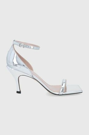 Usnjeni sandali HUGO srebrna barva - srebrna. Sandali iz kolekcije HUGO. Model izdelan iz naravnega usnja.