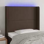 vidaXL LED posteljno vzglavje rjavo 93x16x118/128 cm umetno usnje