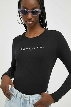 Bombažna majica z dolgimi rokavi Tommy Jeans črna barva - črna. Majica z dolgimi rokavi iz kolekcije Tommy Jeans