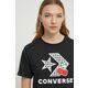 Bombažna kratka majica Converse ženski, črna barva - črna. Kratka majica iz kolekcije Converse, izdelana iz tanke, elastične pletenine. Model iz zračne bombažne tkanine.
